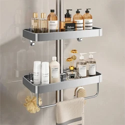 Aluminum Shower Shelf With Towel Rack Bathroom shelf Without Drilling Soap Shampoo Holder Shower Tray Bathroom Organizer