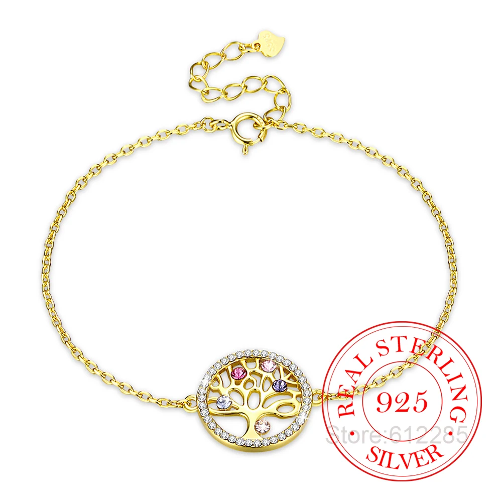 

Never Fade! Real Original 925 Sterling Silver Austrian Crystal Tree of Life Charm Bracelets for Women Wedding Party Jewelry Gift