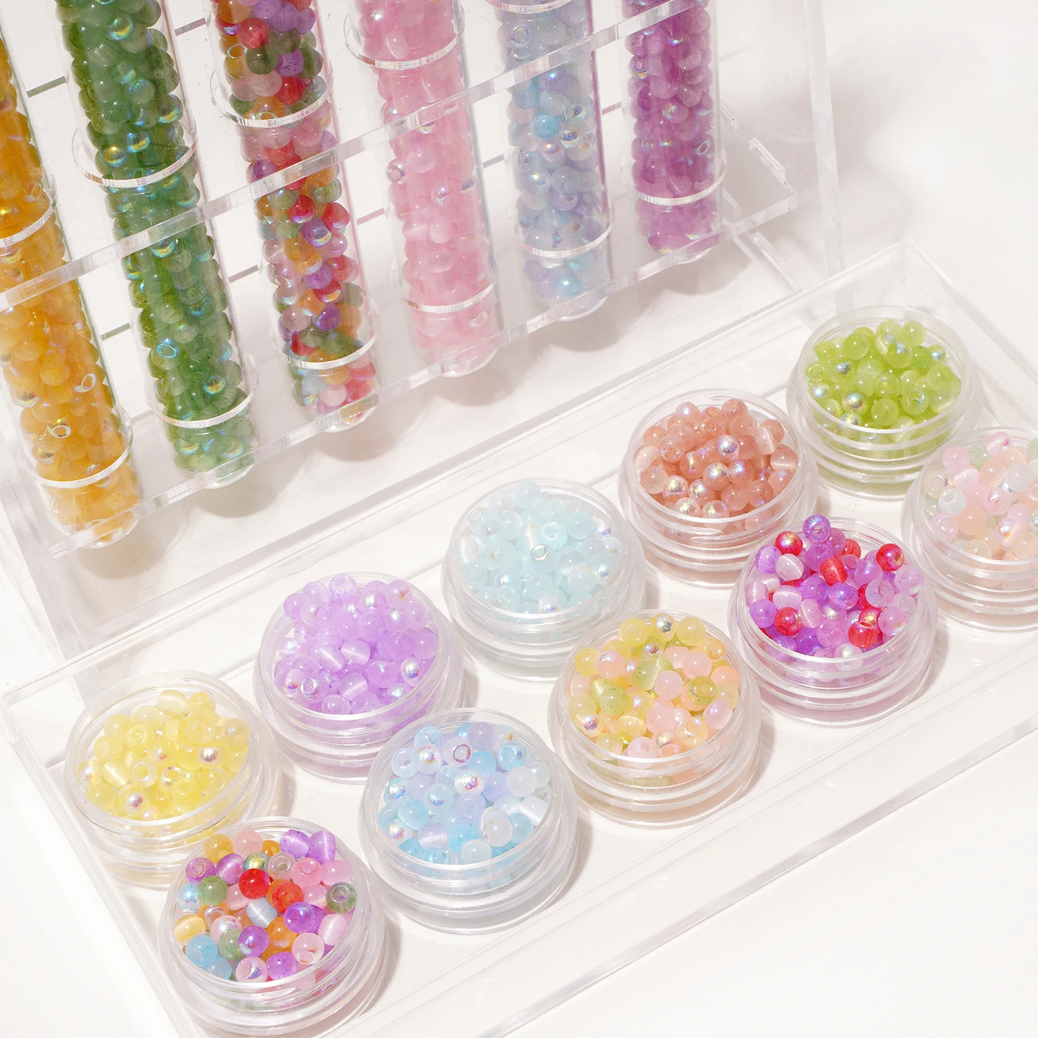 4mm Colorful Glass Seed Beads 10g/bag Approx 150pcs Colorful Cat Eye Loose Beads For DIY Jewelry Making Phone Chain Findings