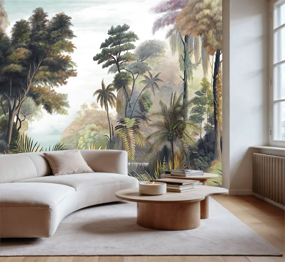 Customized wallpaper European retro jungle tree wallpaper nostalgic grassland tree animal living room bedroom decoration murals