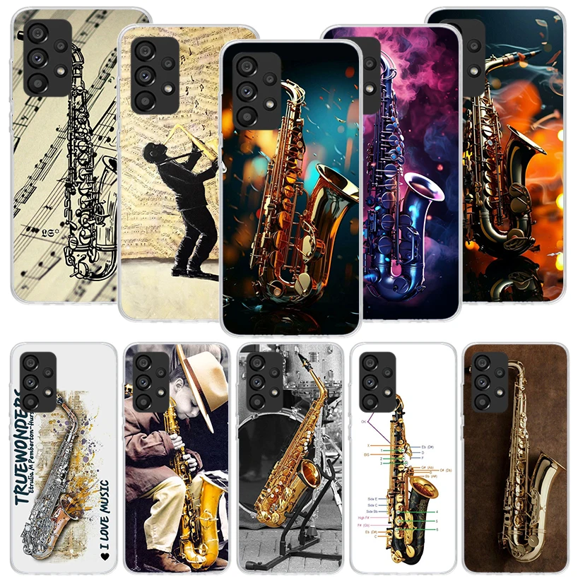 Music Saxophone Instrument Phone Case For Samsung Galaxy A14 A15 A13 A12 A54 A55 A53 A52 A04S A24 A25 A23 A22 A34 A35 A33 A32 A0