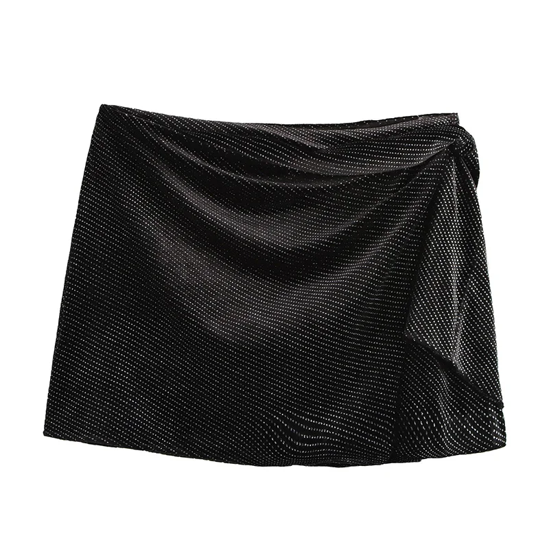 

Shining Sexy Skirt Shorts Women's Summer Irregular Design Elegant Mini Dot Twinkling Shorts Skirt Pants Black Lady