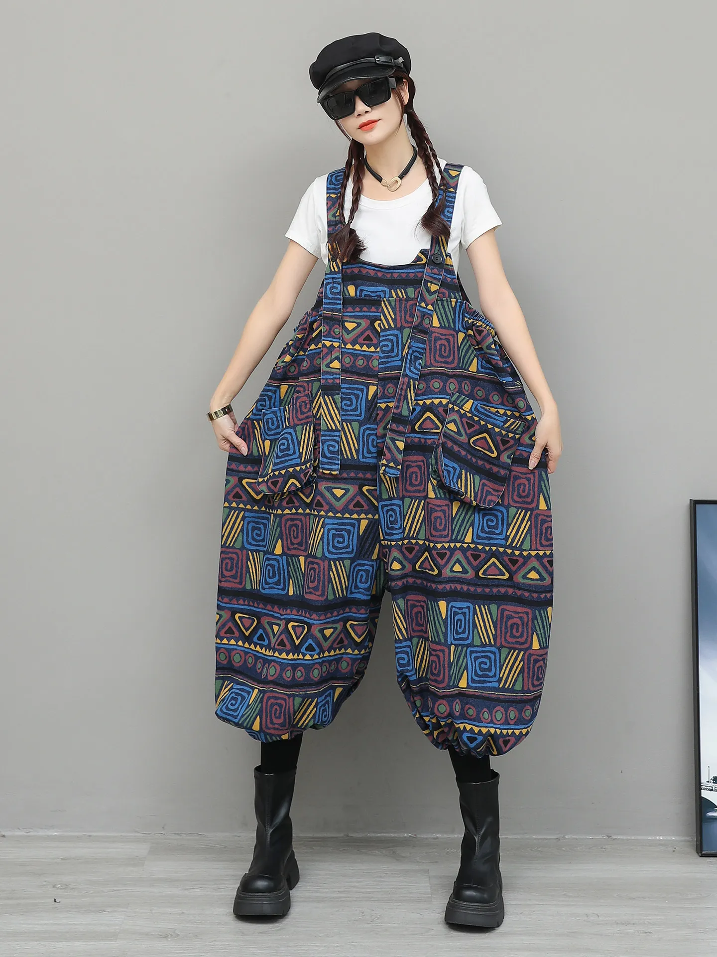 Personality Printed Washed Denim High Waiste Wide Leg Overalls 2026 Women's Spring Loose Fashion Sleeveless Streetwear Jumpsuit