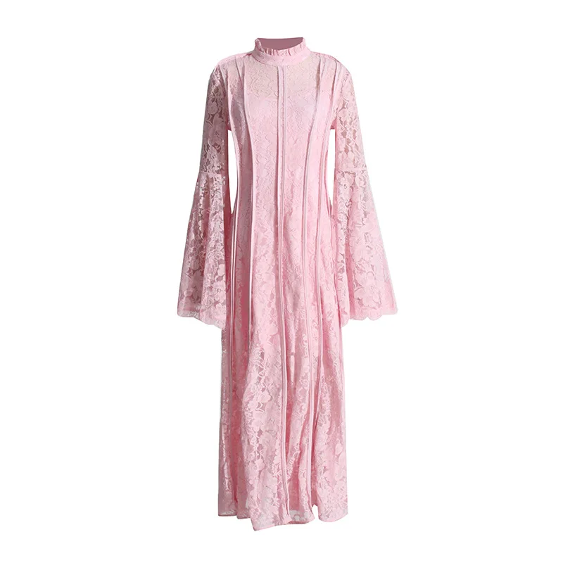 JAMERARY-Robe longue en dentelle brodée de fleurs pour femmes, robe longue éducative, robe de Rhde vacances, manches lanterne, créateur de piste d'été, 2024