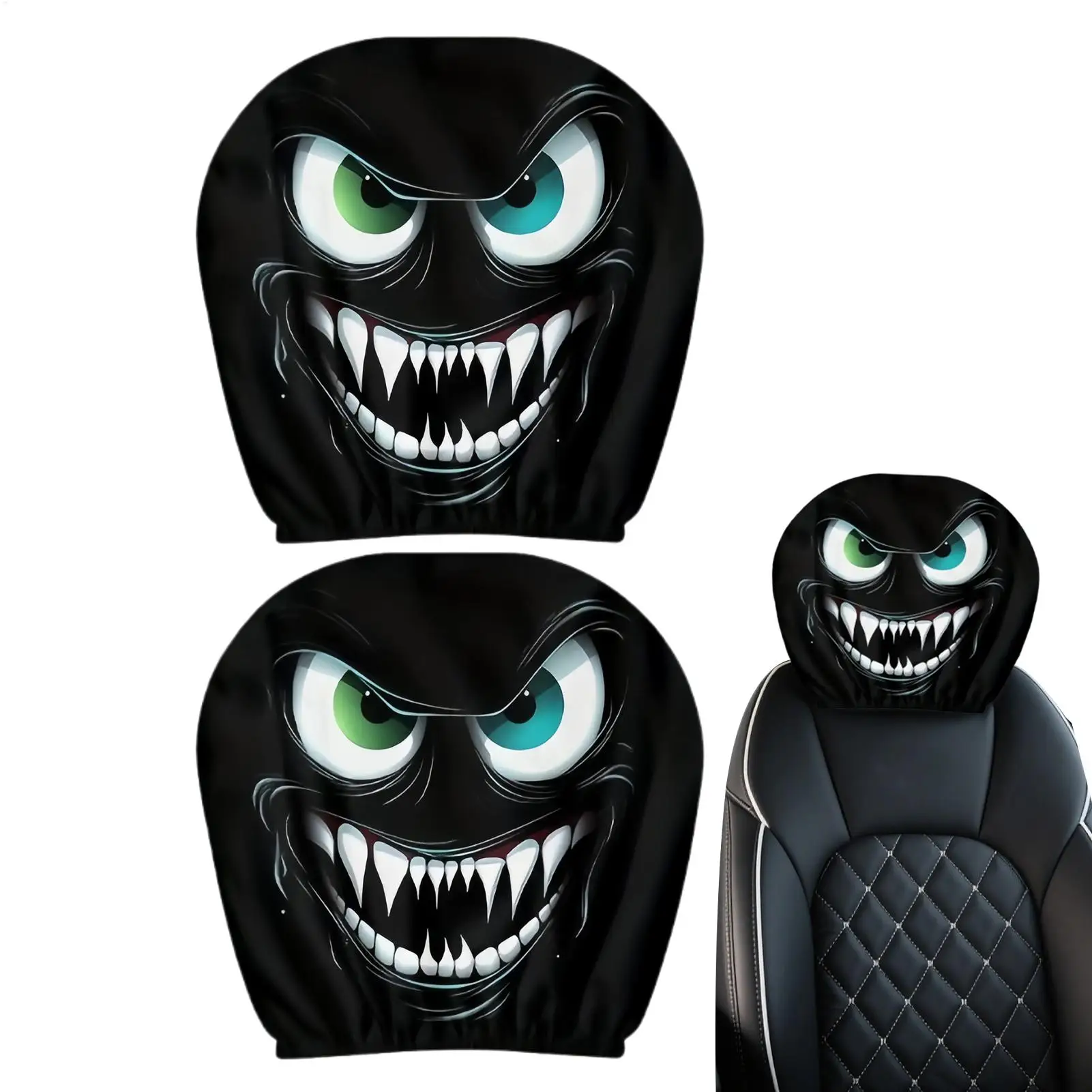 Car Headrest Cover 2 Pieces Big Eyes Elastic Car Seat Headrest Protector Elastic Head Rest Covers Decoration Halloween