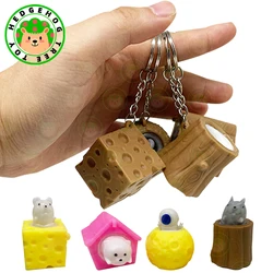 Mini Size Squeeze Squirrel Toy Key Chain Pop Up Funny 3.5cm Mouse Cheese Anti-stress Figures Stress Relief Fidget Toys Kid Adult