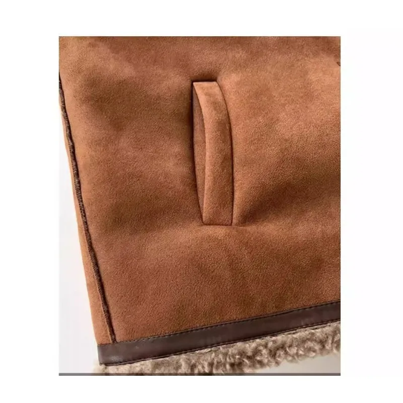 سترة نسائية شتوية من القطيفة المقلدة الراقية سترة نسائية شتوية قصيرة من الفرو المقلد سترة متكاملة من جلد الخراف الصناعي قطعة واحدة سميكة #5