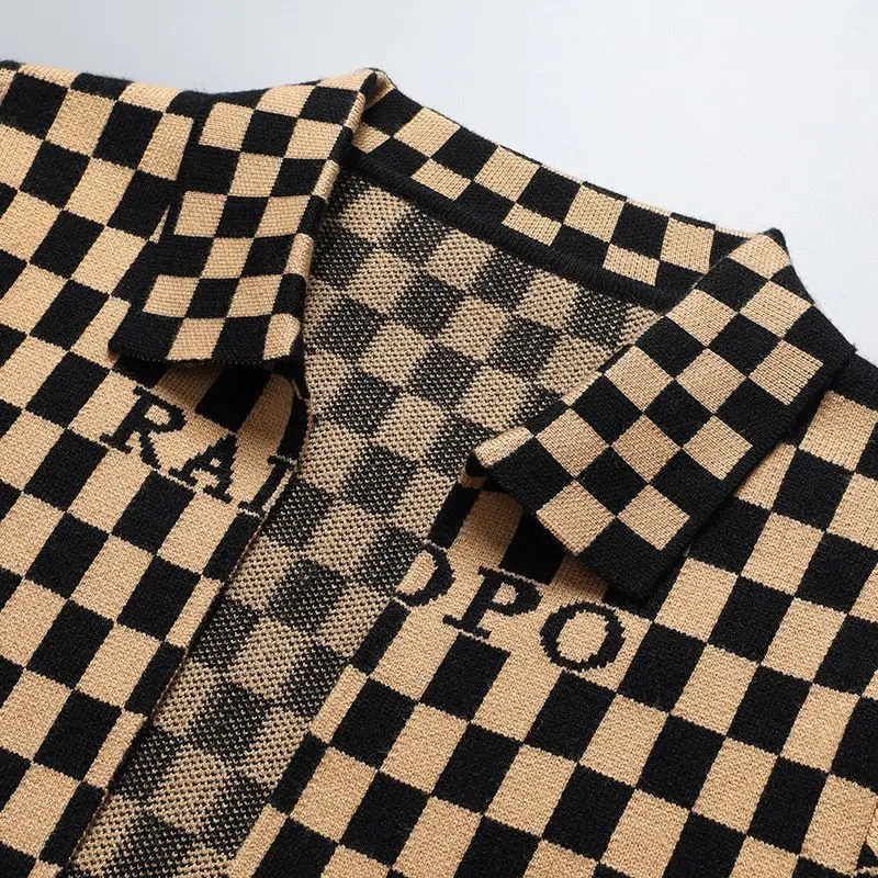 Smart Casual English Elements Plaid Panelled Turn-down Collar New Men Coat Fashion Casual Knit Loose Pockets Cardigan Jacket