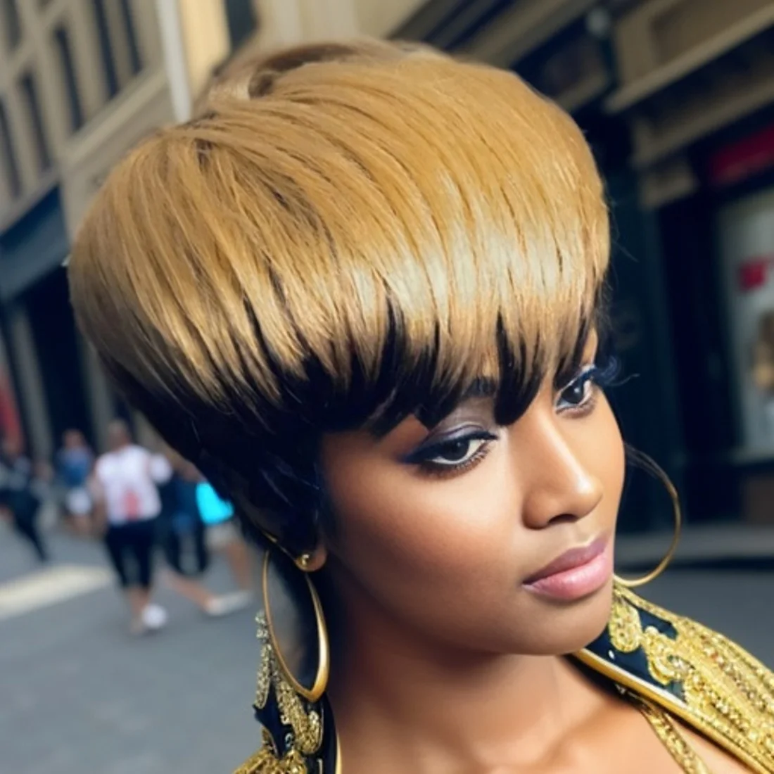 باروكات شعر بشري قصيرة بقص عابث للنساء شعر مستعار أشقر متدرج مستقيم 1B/27 لون مع غرة مصنوعة آليًا بالكامل #3