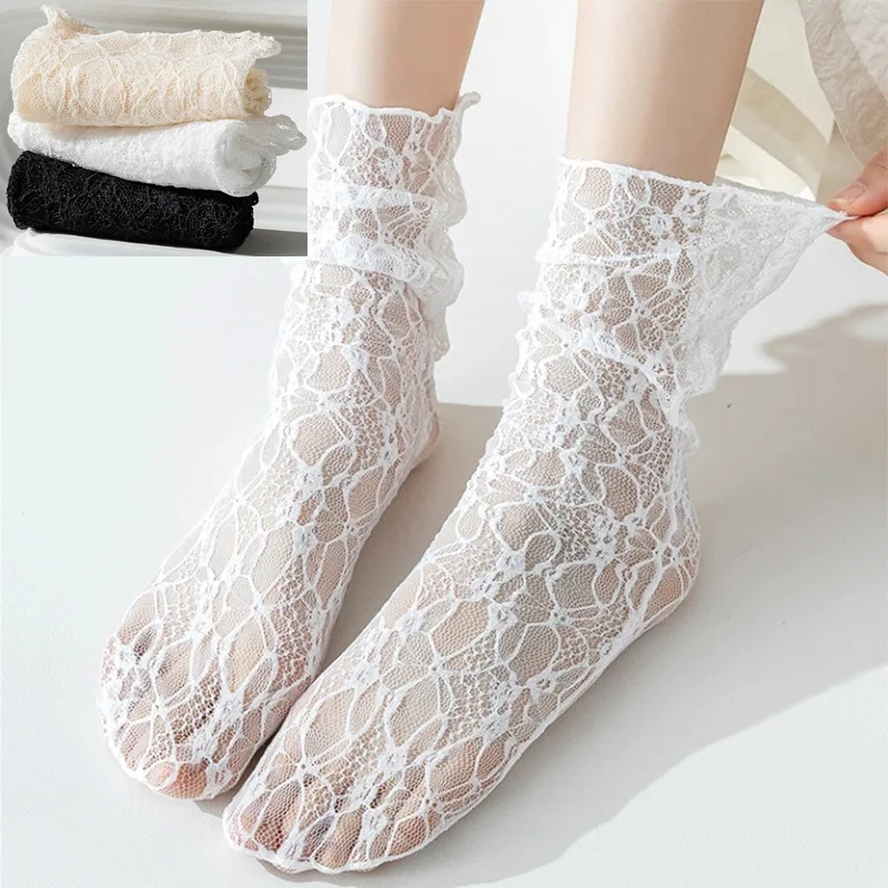 Transparente Knöchelsocken mit floralem Netzdesign, sexy durchsichtige Freizeitsocken, atmungsaktive und bequeme Alltagssocken, süße Spitzensocken