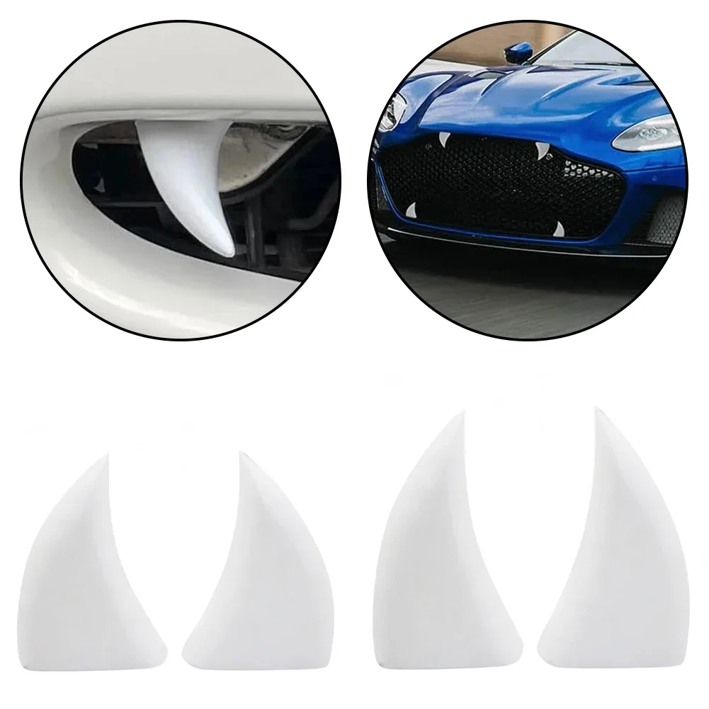 Car Teeth Halloween 2X 3D Vampire Fangs Car Teeth White Devil Horns Bumper Decor Waterproof Halloween Car Fangs For Halloween