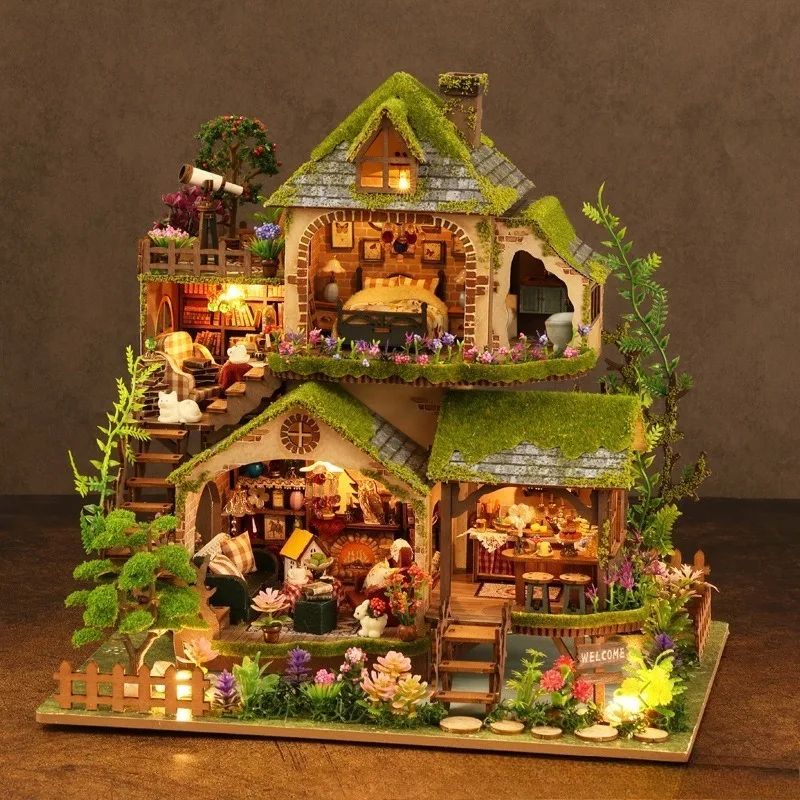 DIY Hut Forest Adventure Toy Model Handmade DIY Hut Wooden Assembly Small House