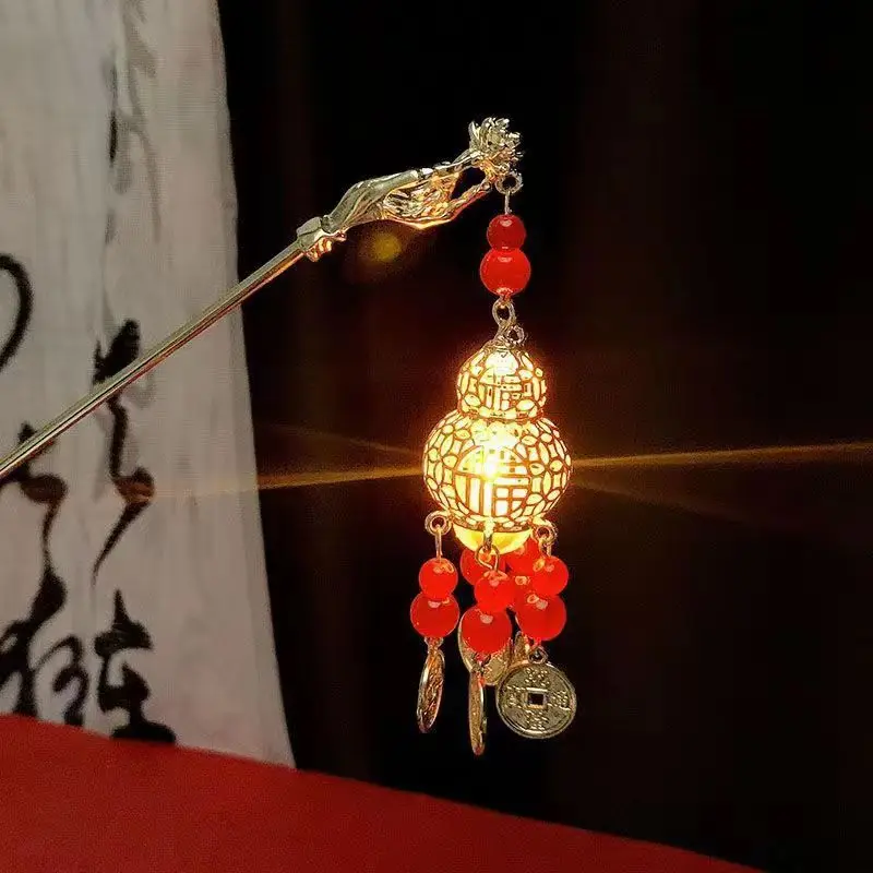 Leuchtende Blume Haarnadel Für Frauen Kreative Lotus Emittieren Licht Laterne Quaste Haar Stick Vintage Chinesischen Stil Metall Haar Zubehör