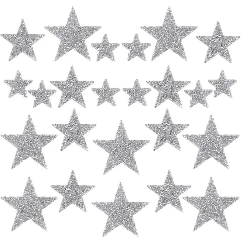 24Pcs Naszywki Gwiazdki 3 Rozmiary Rhinestone Star Appliques Błyszczące Srebrne Naszywki Naprawcze Brokatowe Naszywki Na Ubrania Torby Kapelusze