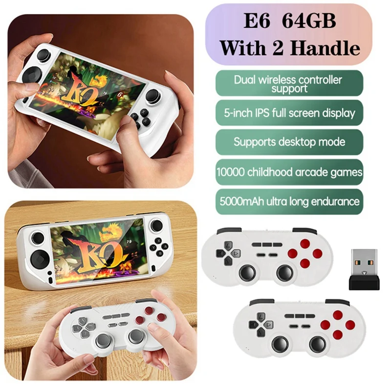 

E6 Handheld Game Console With Dual 2.4G Wireless Controller 64GB 5 Inch Support For GBA GBC PSP PS1 N64 B