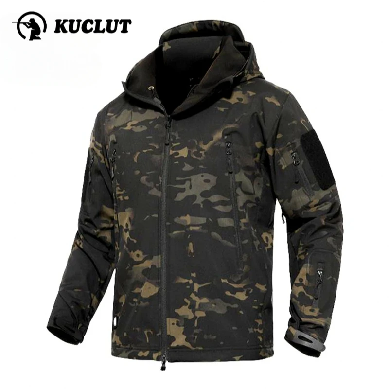 Soft Shell Shark Skin Men Tactical Jacket Winter Windproof Waterproof Warm Camo Workwear Fleece Thicken Multi Pocket Hooded Coa