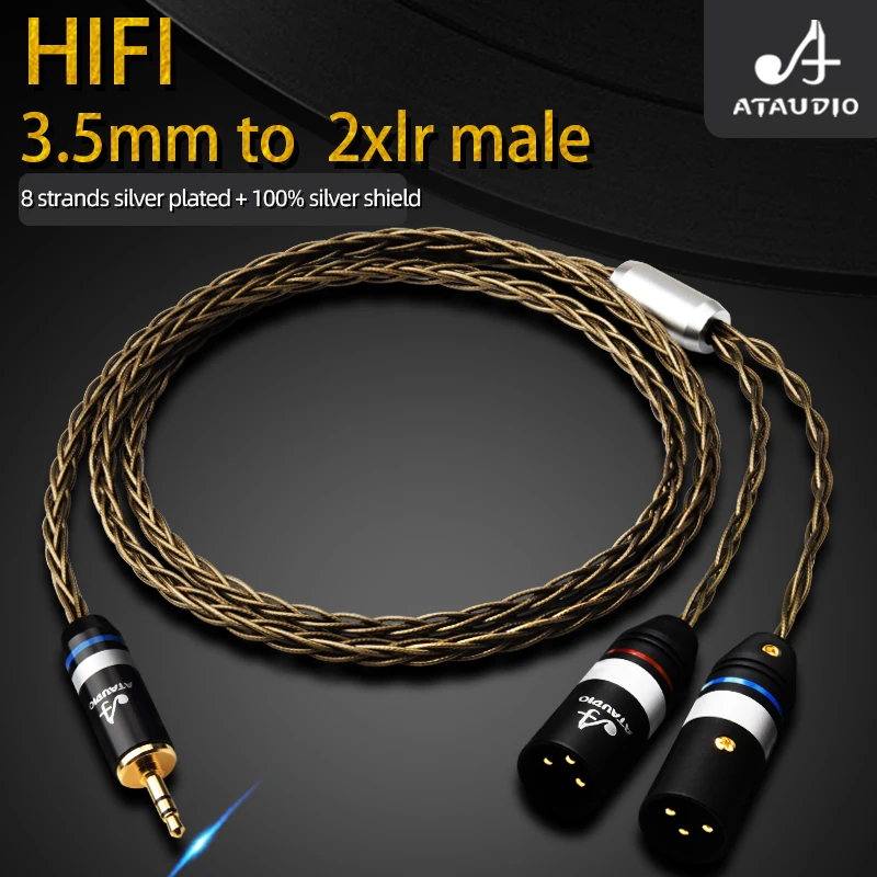 HiFi 3.5mm to 2XLR Audio Cable High-purity OCC Silver-plated 3.5mm Stereo Jack to 2XLR Male for Speakers Mixer