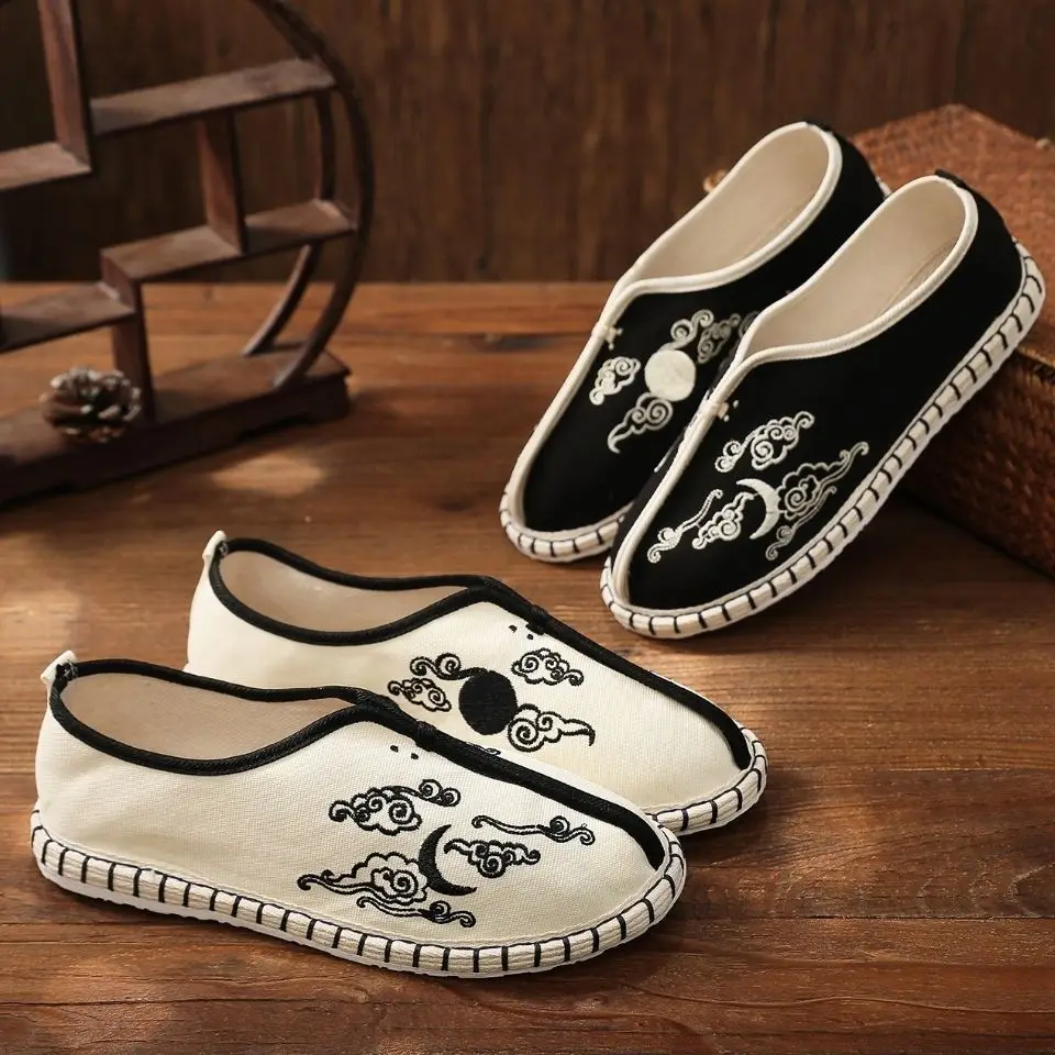 Vintage Canvas Wing Chun Kungfu Shoes Chinese Traditional Shoes Wushu Tai Chi Old Peking embroidery Cloth Shoes Martial Art shoe