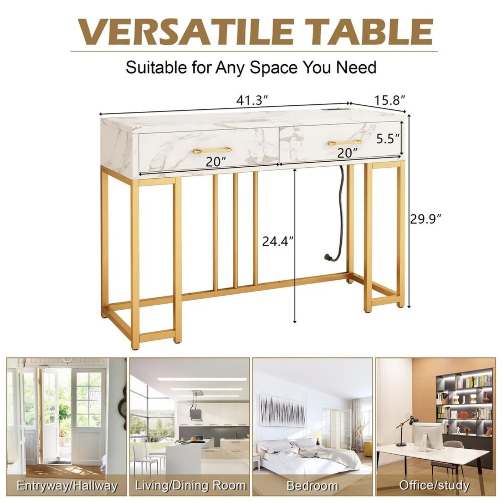 Ons 2-laags Consoletafel Geschikt Voor Ingang, Kunstmatige Marmer, Medium Dichtheid Fiberboard Sofa Tafel Met Gouden Frame