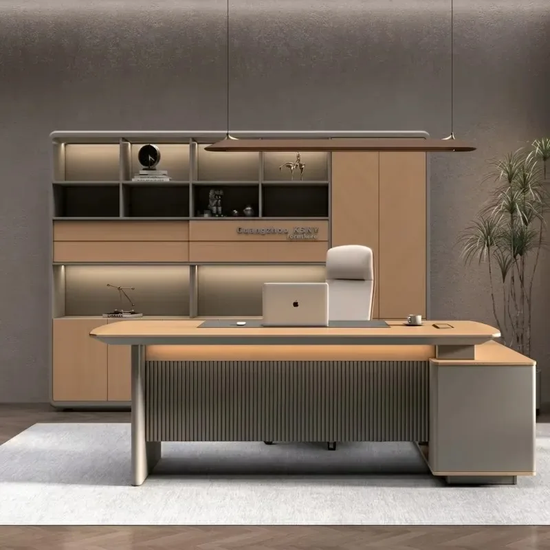 L Shaped Desk Ergonomic Solid Wood Executive Office Table Modern Luxury Manager CEO Boss Furniture Home Workstation