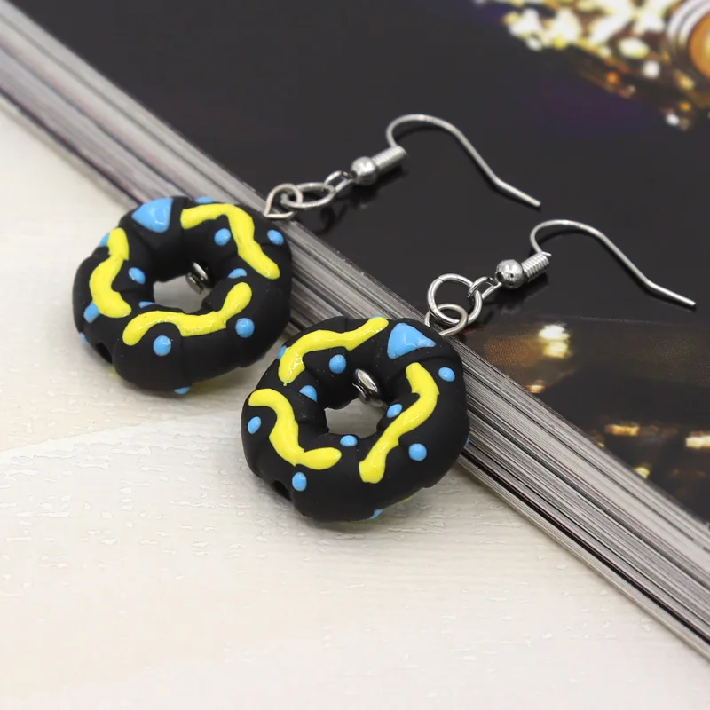 New Trendy Colorful Donut Food Drop Earrings for Women Girls Gift Cute Lovely Earrings Charms Jewelry Wholesale