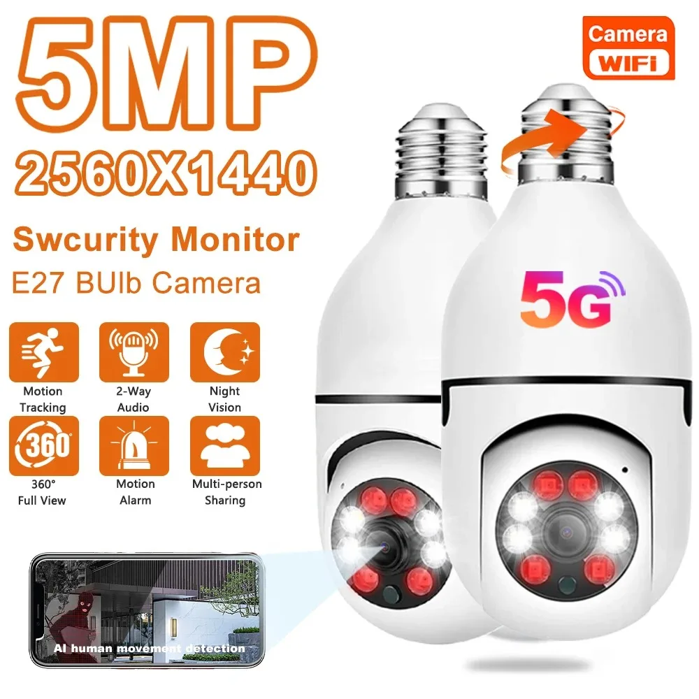 5MP 5G Wifi E27 Kamera monitorująca z żarówką Wewnętrzna 4-krotny zoom cyfrowy AI Wykrywanie człowieka Pełnokolorowa kamera noktowizyjna Bezprzewodowa kamera Inteligentny dom