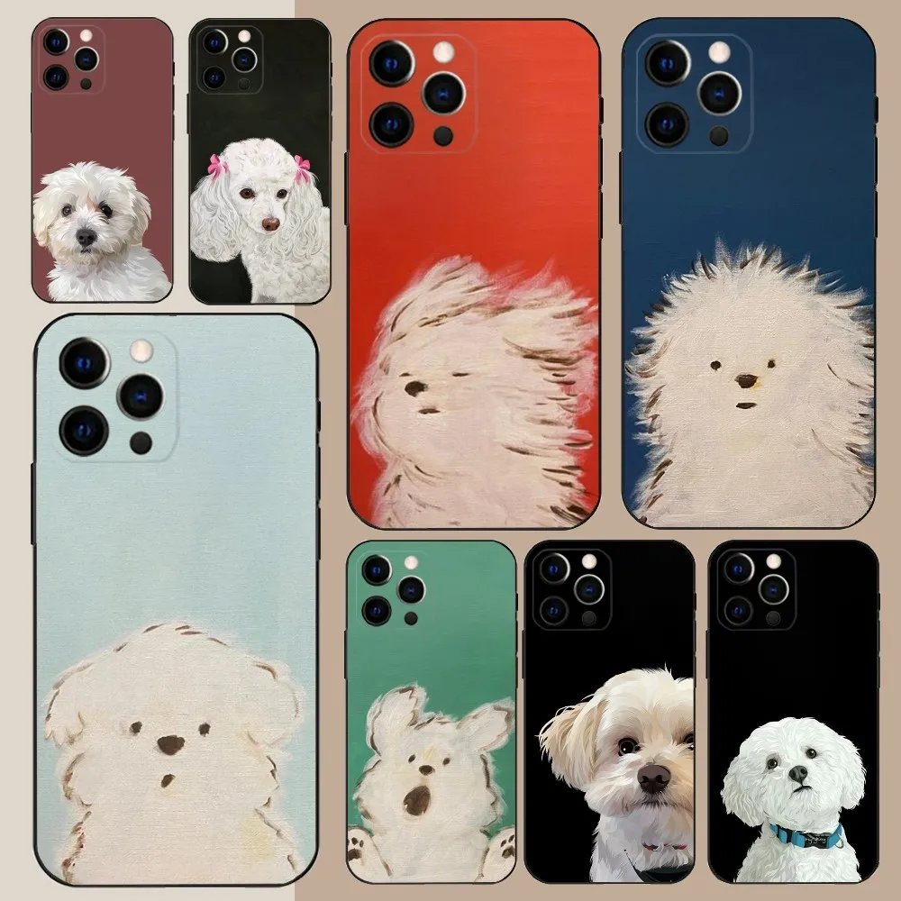 Cartoon Maltese Dog Puppy Cute  Phone Case For Apple iPhone 15,14,13,12,11,Pro,X,XS,Max,XR,Plus,Mini Soft Black Cover