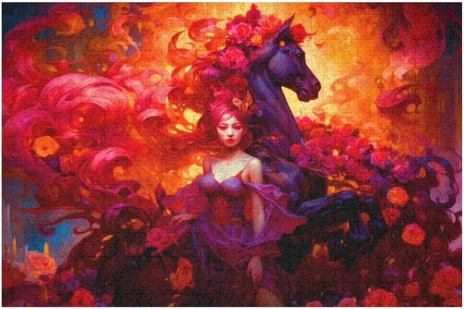 

Деревянные головоломки с розой и лошадью и женщиной, 1000/500/300 шт., головоломки, сложные семейные игры для вечеринки, геймерского спальни