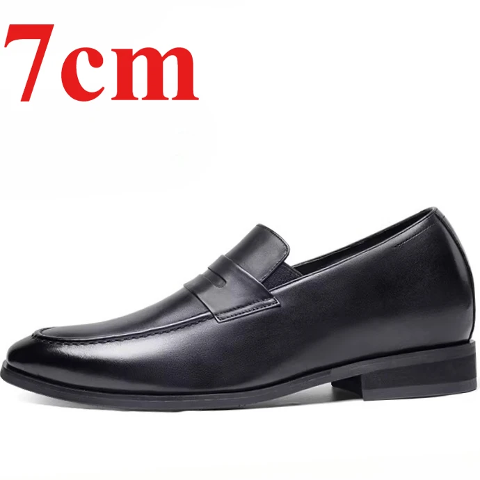 Genuine Leather 7cm Elevator Shoes Men's Breathable Dress Shoes Business Comfortable Luxury Thick Soled Height Increasing Shoes