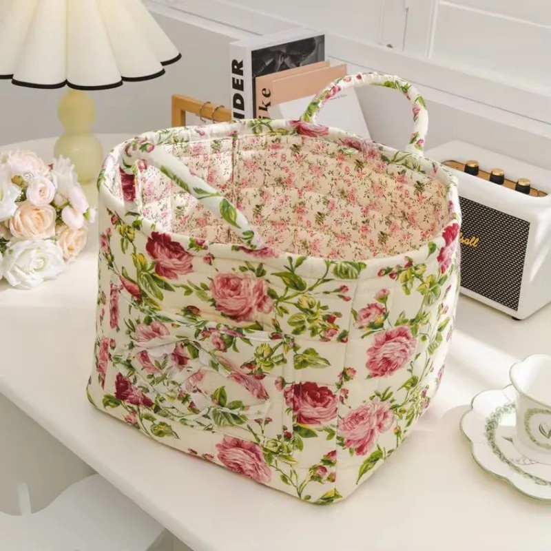 Sweet Girls Flower Pattern Large Capacity Tote Bag Quality Fabric Women's Casual Handbag Female Daily Storage Shopper Bag Purse