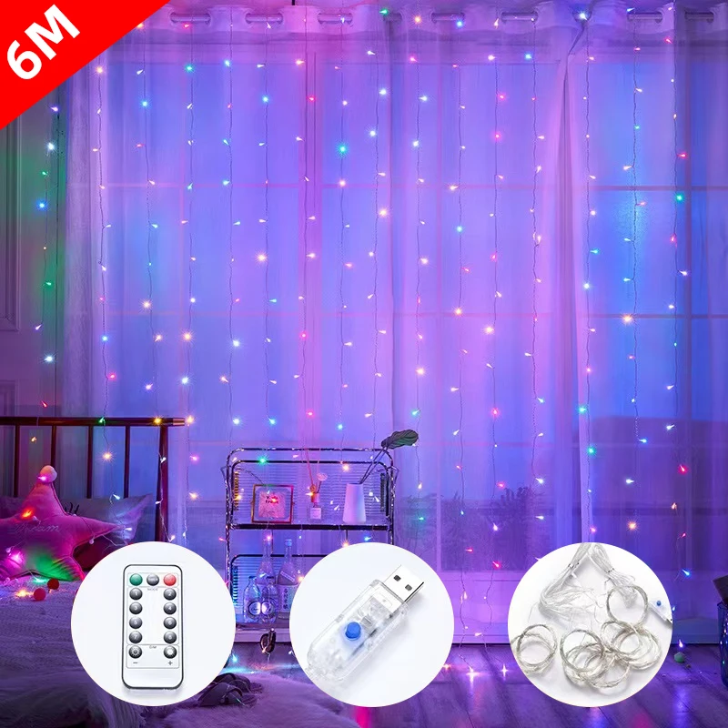 6M 8 Mode LED Wedding Party Fairy String Lights Garland Holiday Lights USB Curtain Light Christmas Light New Year holiday light