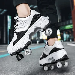 Roller Skate Shoes For Kids Boys Girls Wheels Sneakers With On Double Wheels Children Boy Girl Roller Sneakers Tennis Shoes