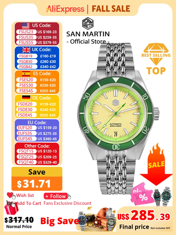 San Martin 39.5mm Summer Dive Watch Fashion Fun Fruit Series Men Sports Watches NH35 Automatic Mechanical 20 ATM SN0116 Reloj