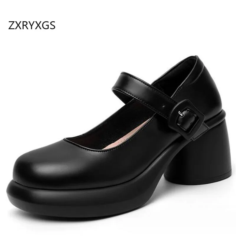 

ZXRYXGS New Fashion Premium Cowhide Women Real Leather Shoes 2024 Elegant Comfortable Autumn Single Shoes Woman High Heels Tide