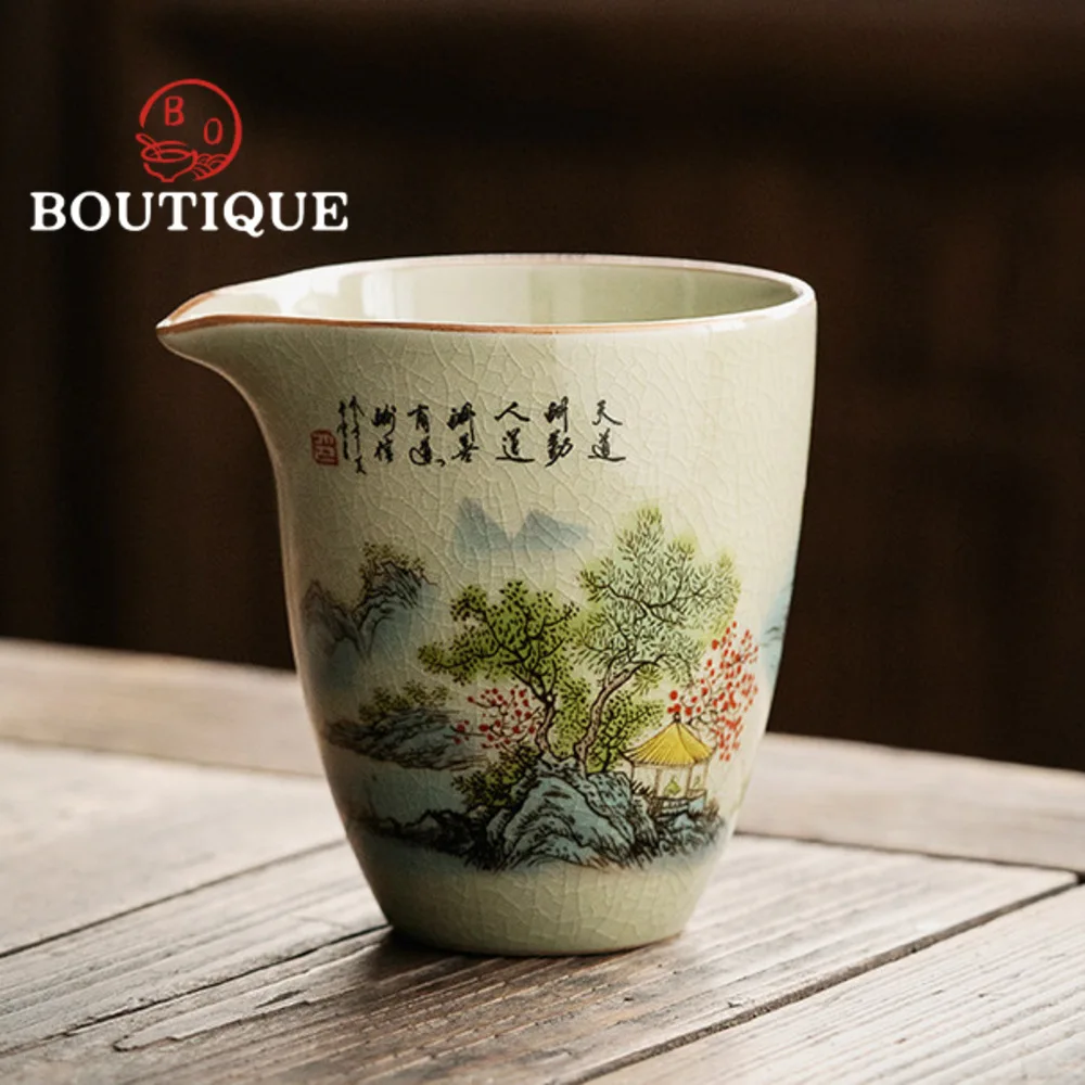 190ml Retro Old Pottery Clay Tea Pitcher Traditional Painting Landscape Tea-separating Cha Hai Justice Cup Teaware Supplies Gift