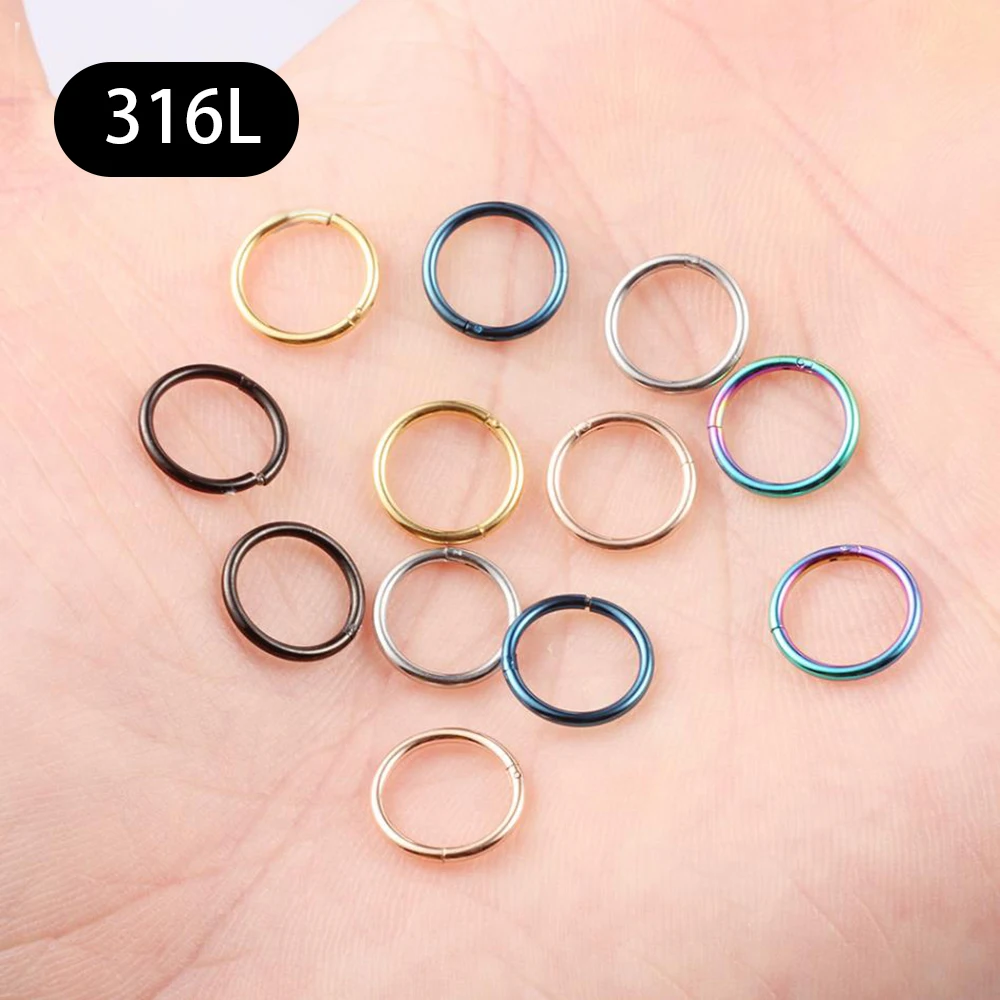 100PCS 316L Nose Rings Mixed Color Body Clips Hoop For Women Men Cartilage Piercing Jewelry Segment Lip Ear L Ring Hoop