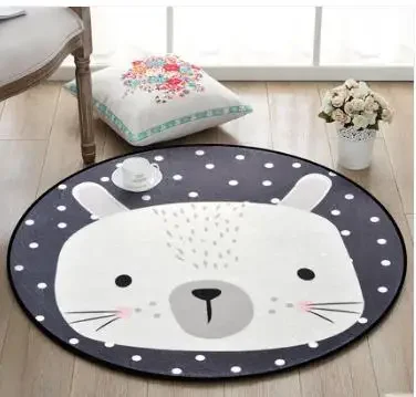 White Grey Cartoon Animals Bear Fox Panda Round Tapete Living Room Bedroom Home Carpet Rug Children Kids Play Mat Soft Rugs