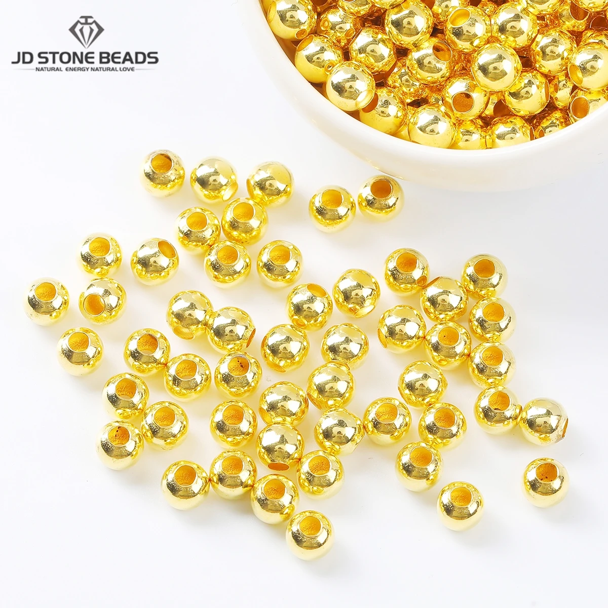 

100Pcs/lot 18K Gold Plated Copper Beads Round Loose Spacer Bead For Jewelry Making Diy Bracelet Necklacer Accessory Wholesale