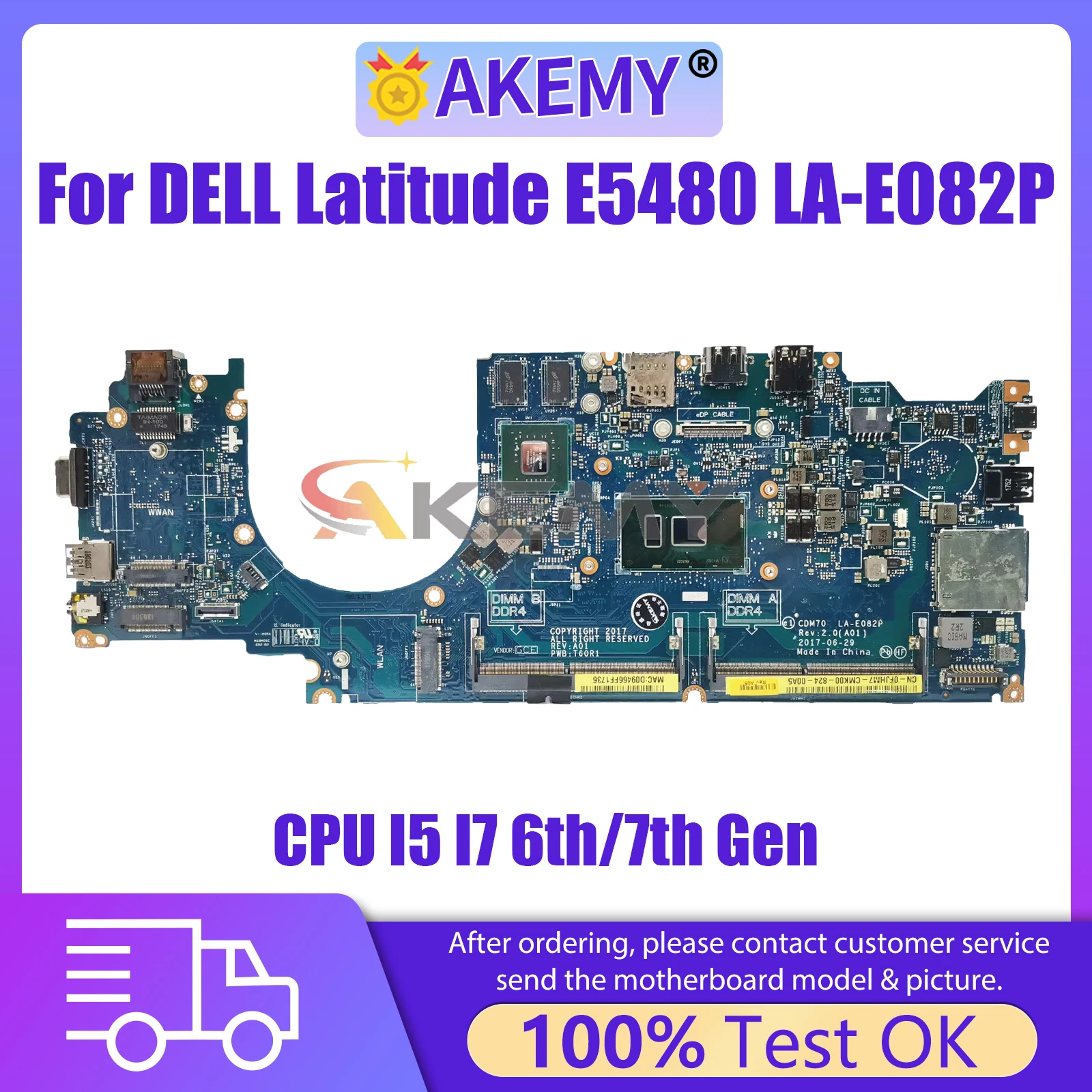 

Материнская плата для ноутбука DELL Latitude 5480 E5480 0VD6TR 0YYRGW 0RY08D с процессором I5 I7 6го/7-го поколения V2G