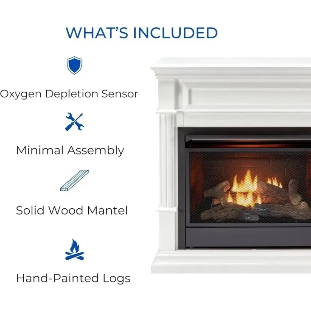 مدفأة غاز مزدوجة الوقود بدون فتحات مع عباءة، جهاز تحكم عن بعد، 5 سجلات، 26,000 وحدة حرارية بريطانية، تسخين 1350 قدم مربع