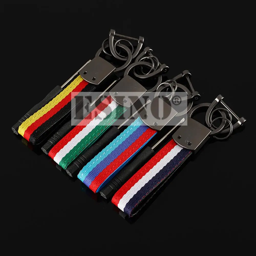 New Fashion Design Creative Car Accessory 3D Metal Black Zinc Alloy Webbing Key Chain Key Ring For M France Germany Italy