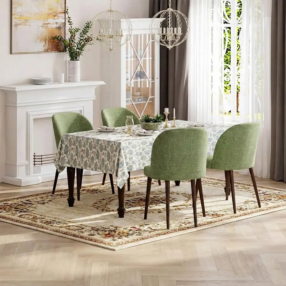 

Green Upholstered Dining Chairs Set of 4 with Wooden Legs for Elegant Dining Room and Kitchen Use