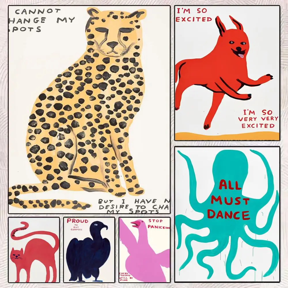 1pc  David Shrigley Nordic Poster Sticker Self Adhesive for Office Home Theater Wall Art Corridor Decor Fancy Gifts