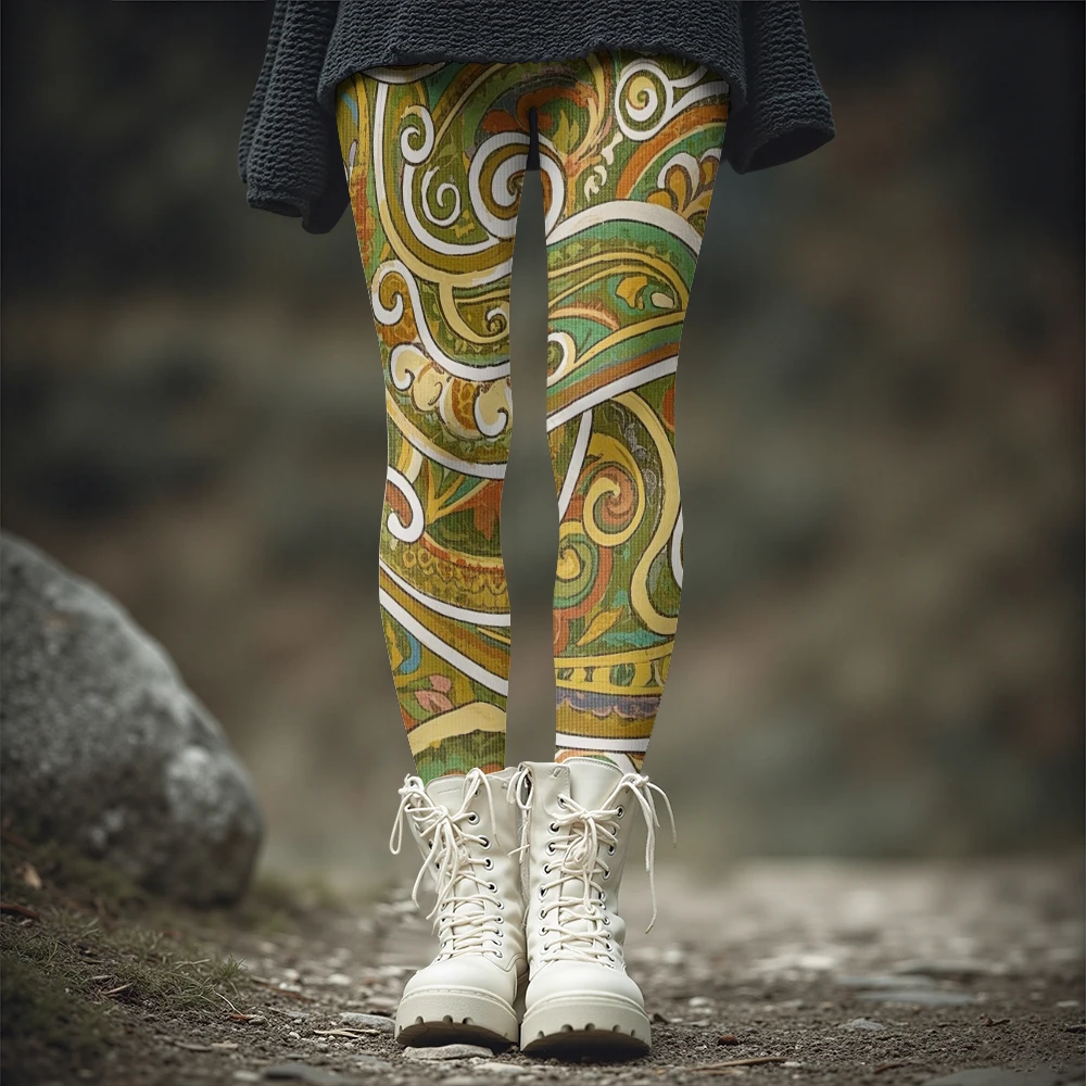 Unique Paisley Pattern Women's Leggings Fashion Thick High-Waisted Tights Autumn Winter Perfect for Hiking Gym Yoga Daily Wear