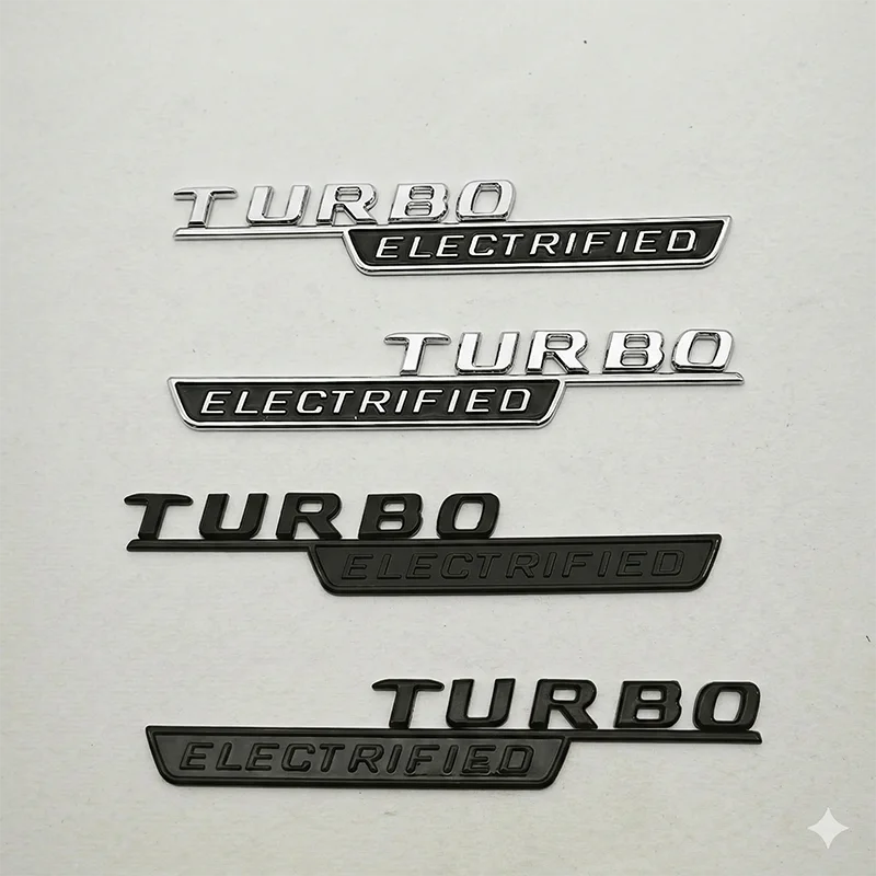 2PCS Emblèmes 3D ABS Logo TURBO ÉLECTRIFIÉ Autocollants de Garde-Boue pour C43 W203 W204 W205 W206 C63 Accessoires de Styling Automobile