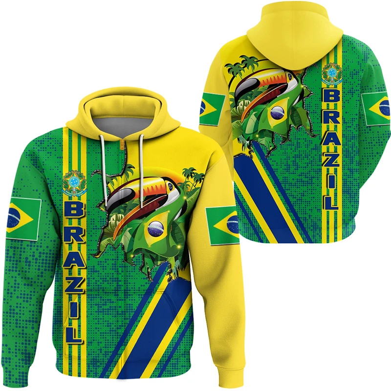 Brazil Flag Map Graphic Sweatshirts Brazilian National Emblem Zip Up Hoodie For Men Clothes Casual Male Hood Sport Boy Pullovers