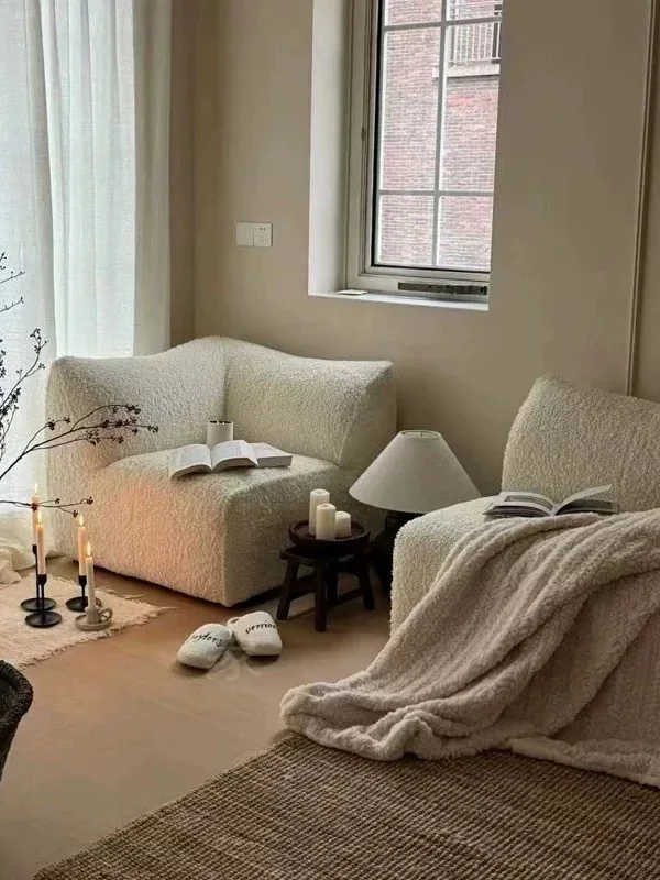 Cream Wind Module Creative Casual Modern Simple Lamb Fleece Fabric Lazy Sofa
