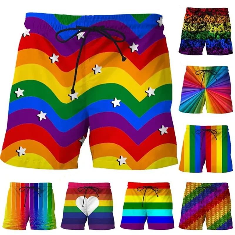 3d Printing LGBT Rainbow Short Pants Street Fashion Breathable Colorful Beach Shorts Vacation Beachwear Swim Trunks Clothing