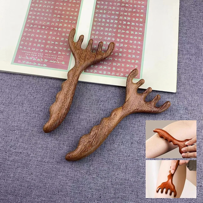 Multifunktionaler Holztherapie-Massagekamm Kopfhaut-Massagegerät Natürliches Sandelholz Kreiszahniger Guasha-Schaber Körpermassagegerät – Detail 2