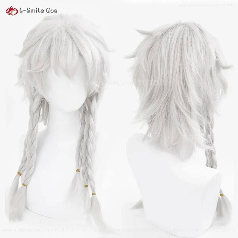 

2025 Game Ithaqua Night Watch Cosplay 45cm White Braided Anime Wigs Heat Resistant Synthetic Hair + Wig Cap
